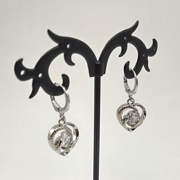 925 Sterling Silver Earrings w/ Swirl Heart CZ Stone Pendant Valentine Gift NEW! - Picture 2 of 6